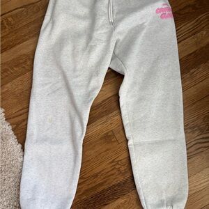 White Fox Boutique light Gray Joggers with Pink Logo
